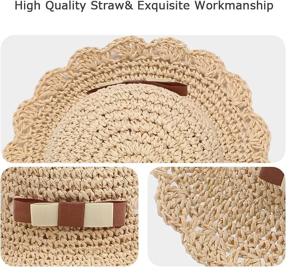 Baby Girl Straw Hat Outdoor Baby Sun Protection Hats Summer Bowknot Beach Cap for Infant Toddler Girls