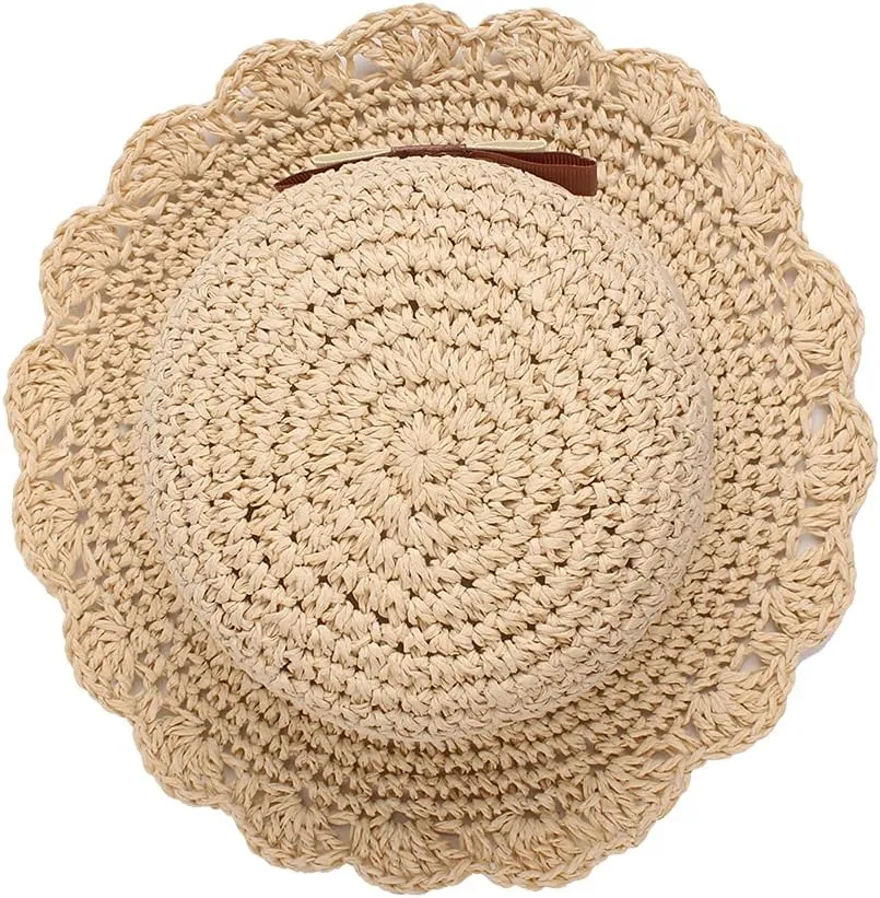 Baby Girl Straw Hat Outdoor Baby Sun Protection Hats Summer Bowknot Beach Cap for Infant Toddler Girls