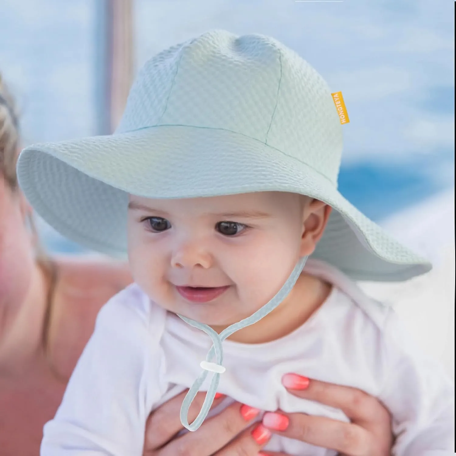 HONGTEYA Baby Sun Hat Toddler Girl Beach Hat Adjustable Outdoor Summer Hat UPF 50  Sun Protection Wide Brim Infant Kids