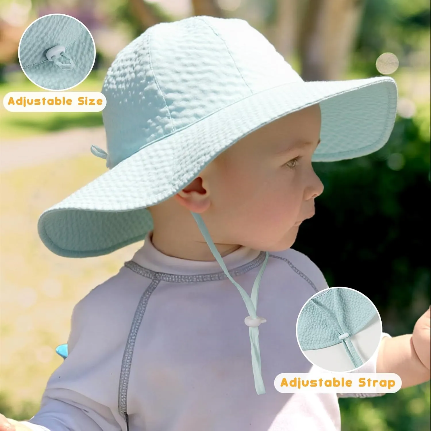 HONGTEYA Baby Sun Hat Toddler Girl Beach Hat Adjustable Outdoor Summer Hat UPF 50  Sun Protection Wide Brim Infant Kids
