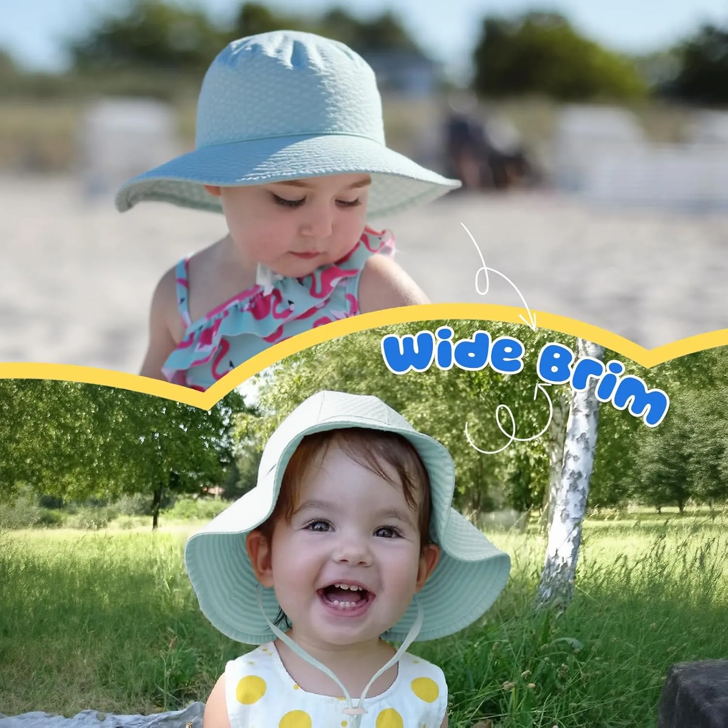 HONGTEYA Baby Sun Hat Toddler Girl Beach Hat Adjustable Outdoor Summer Hat UPF 50  Sun Protection Wide Brim Infant Kids