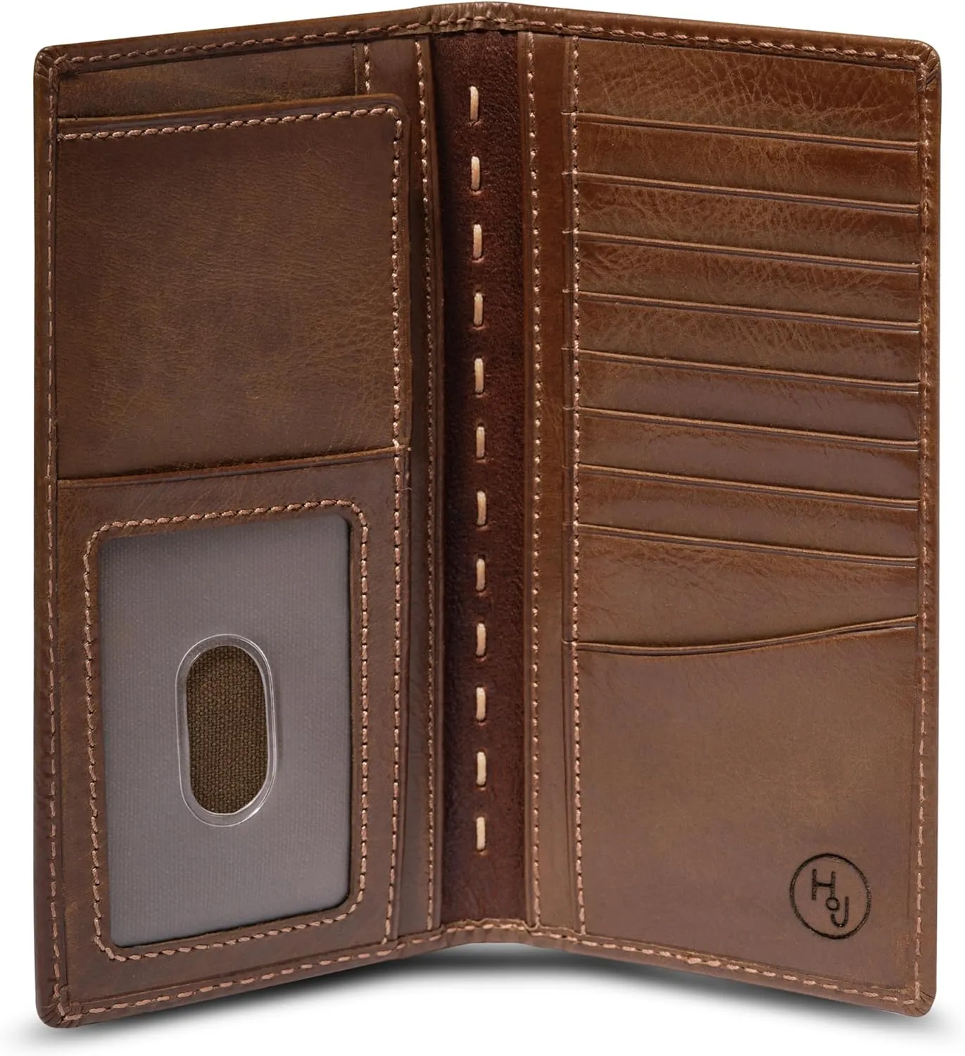 House of Jack Co. Deer Ornament Long Bifold Wallet for Men and Outdoorsmen, Rodeo Wallet, Full Grain Cowhide Leather Wallet, Brown