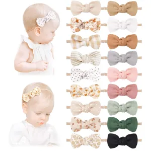 Niceye Baby Girl Bows and Headbands, Handmade Stretchy Nylon Hairbands Hair Bows for Newborn, Infant, Toddler - Soft Baby Hair Accessories - 18 Packs