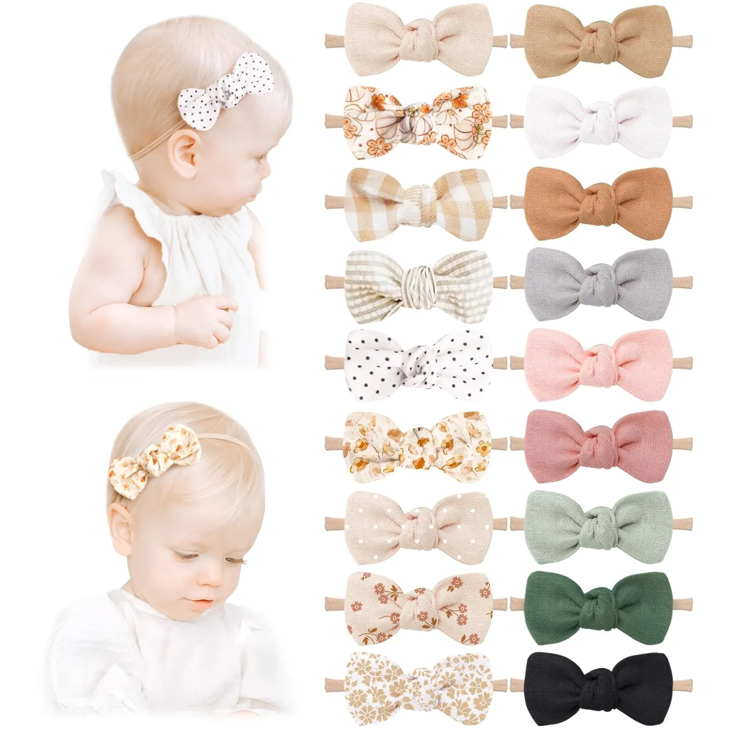 Niceye Baby Girl Bows and Headbands, Handmade Stretchy Nylon Hairbands Hair Bows for Newborn, Infant, Toddler - Soft Baby Hair Accessories - 18 Packs