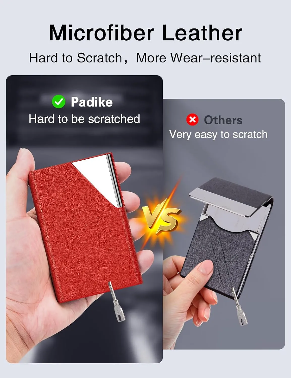 Padike Business Card Holder, PU Leather & Stainless Steel Multi Card Case for Men & Women, Name Card Holder, Credit Card Wallet, ID Case/Holder with Magnetic Closure (Red)