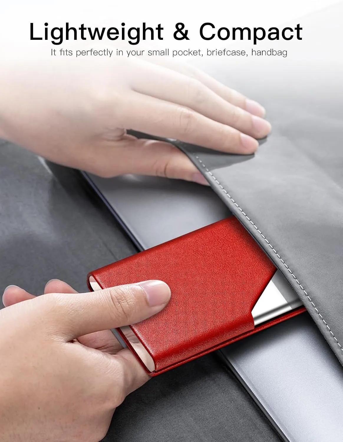 Padike Business Card Holder, PU Leather & Stainless Steel Multi Card Case for Men & Women, Name Card Holder, Credit Card Wallet, ID Case/Holder with Magnetic Closure (Red)