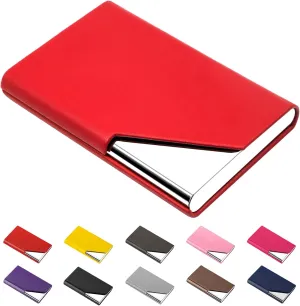 Padike Business Card Holder, PU Leather & Stainless Steel Multi Card Case for Men & Women, Name Card Holder, Credit Card Wallet, ID Case/Holder with Magnetic Closure (Red)