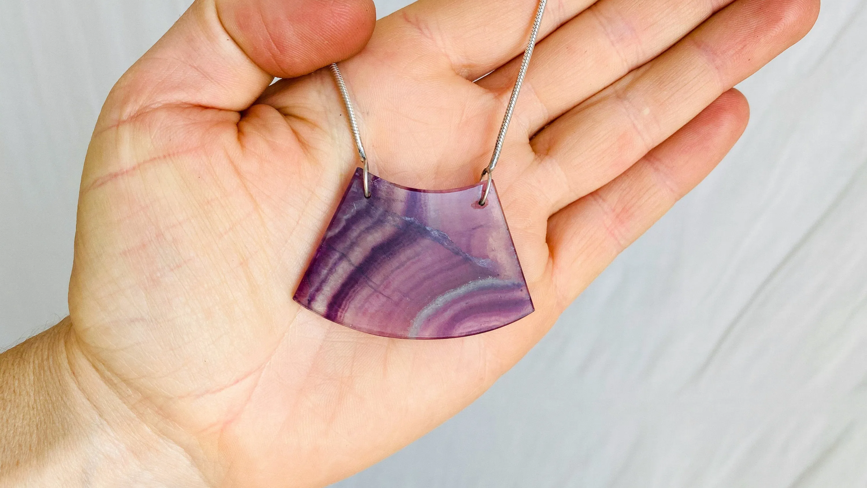 Rainbow Fluorite and Silver Pendant Necklace. Snake Chain 0234