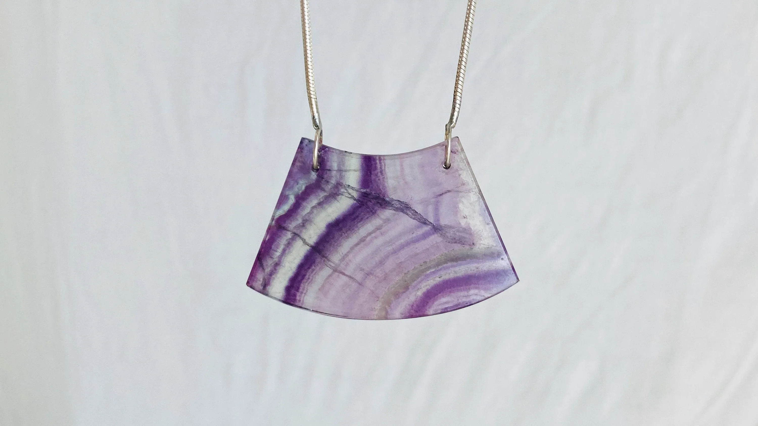 Rainbow Fluorite and Silver Pendant Necklace. Snake Chain 0234