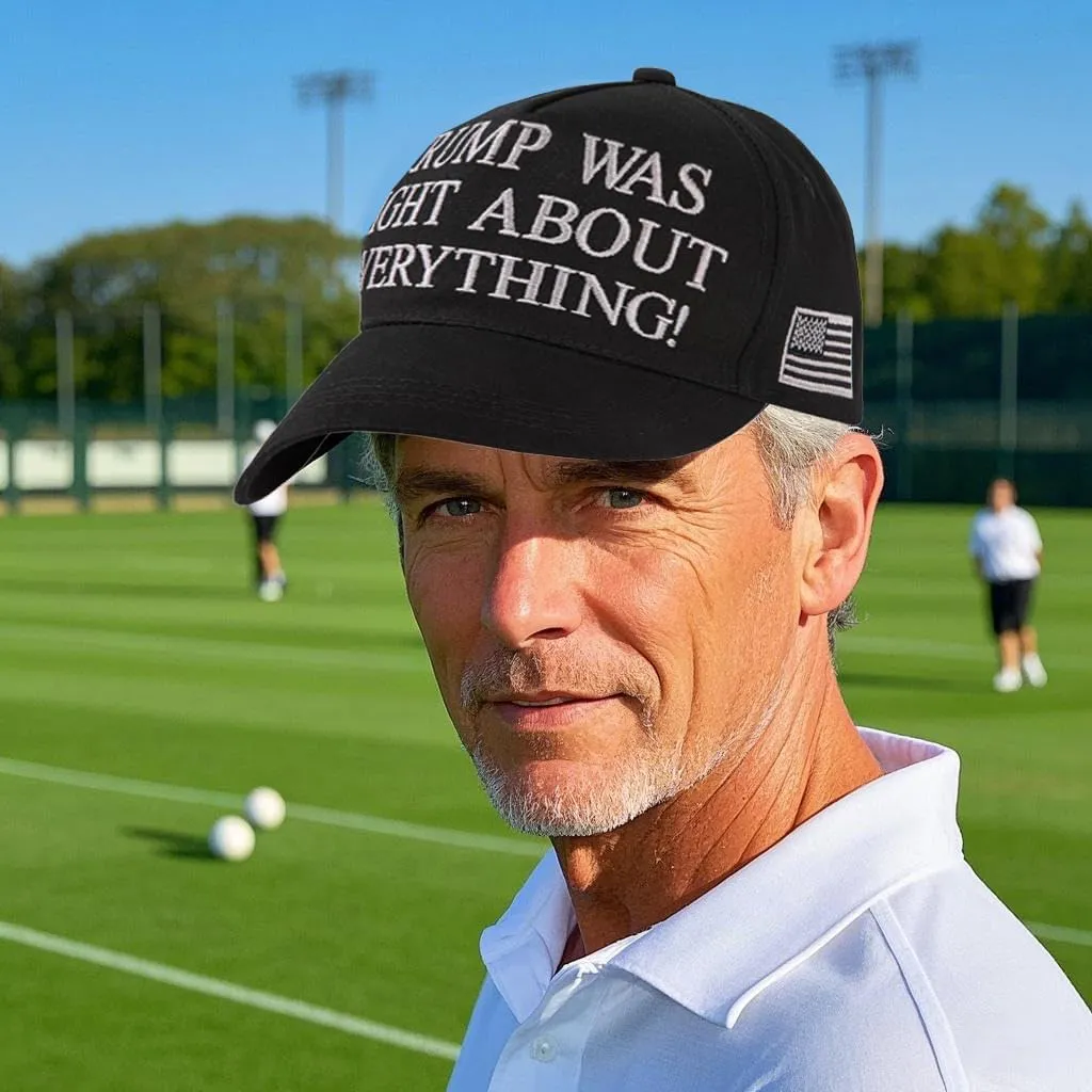 Right About Everything Hat,Man Cap 45-47 Adjustable Baseball Dad Cap,Unisex Men&Women Black Hats with Embroidered USA Flag