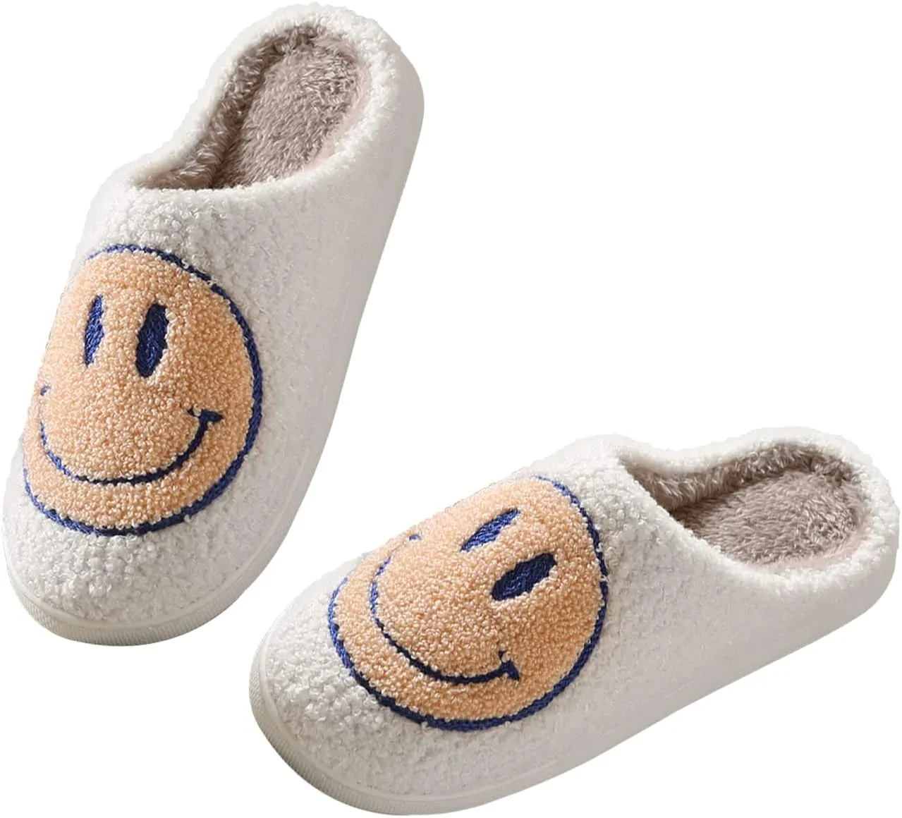 Smile Face Slippers for Women Happy face slippers Retro Soft Plush Warm Slip-on Slippers, Cozy Indoor Outdoor Slippers