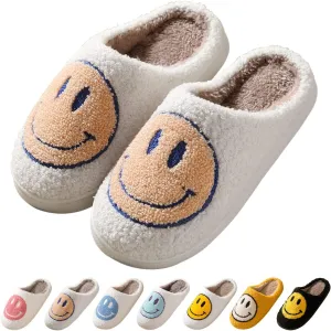 Smile Face Slippers for Women Happy face slippers Retro Soft Plush Warm Slip-on Slippers, Cozy Indoor Outdoor Slippers