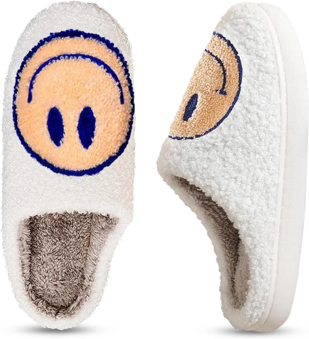 Smile Face Slippers for Women Happy face slippers Retro Soft Plush Warm Slip-on Slippers, Cozy Indoor Outdoor Slippers