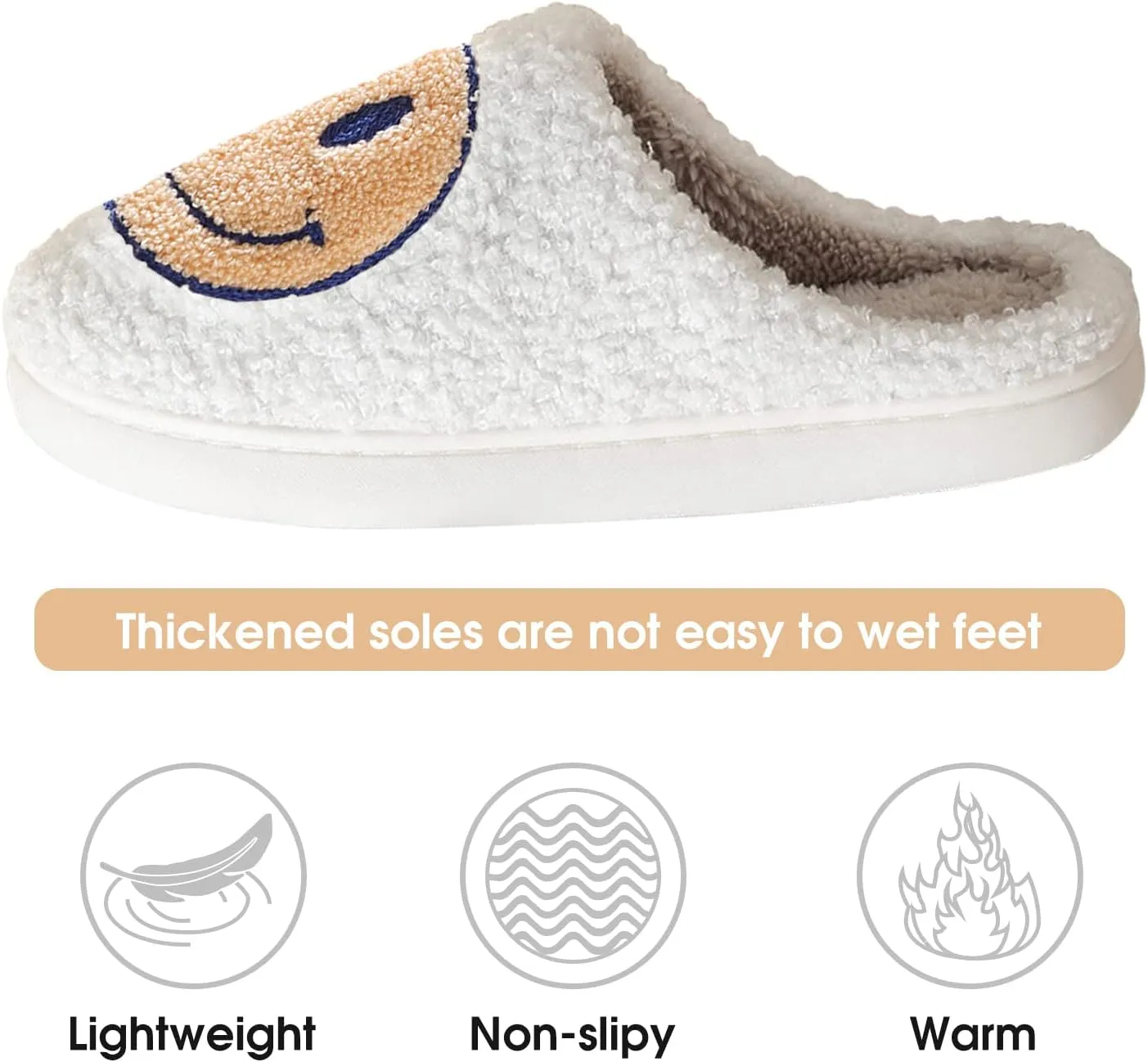 Smile Face Slippers for Women Happy face slippers Retro Soft Plush Warm Slip-on Slippers, Cozy Indoor Outdoor Slippers