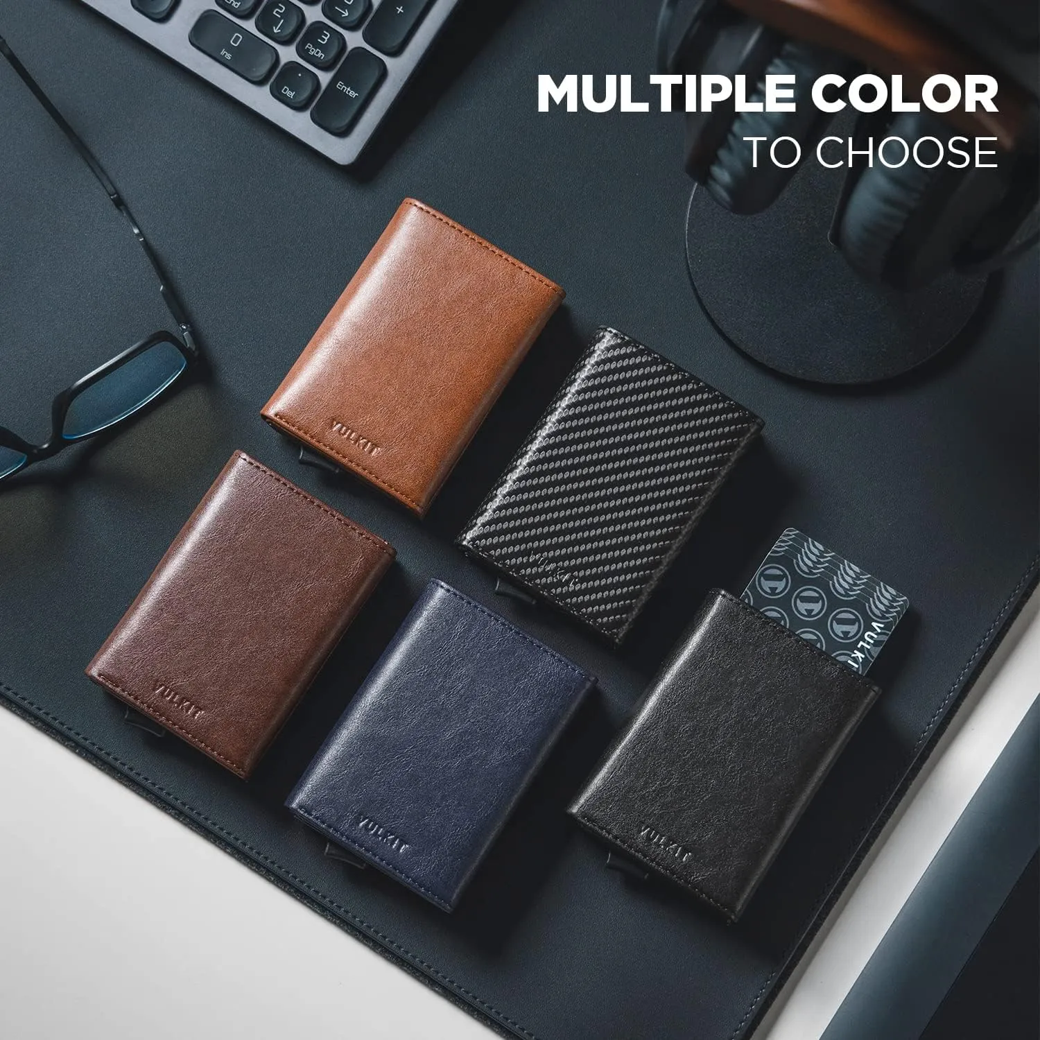 VULKIT Pop up Card Wallet Minimalist Cash Wallets RFID Blocking Leather Smart Credit Card Holder with ID window for Men(Espresso)