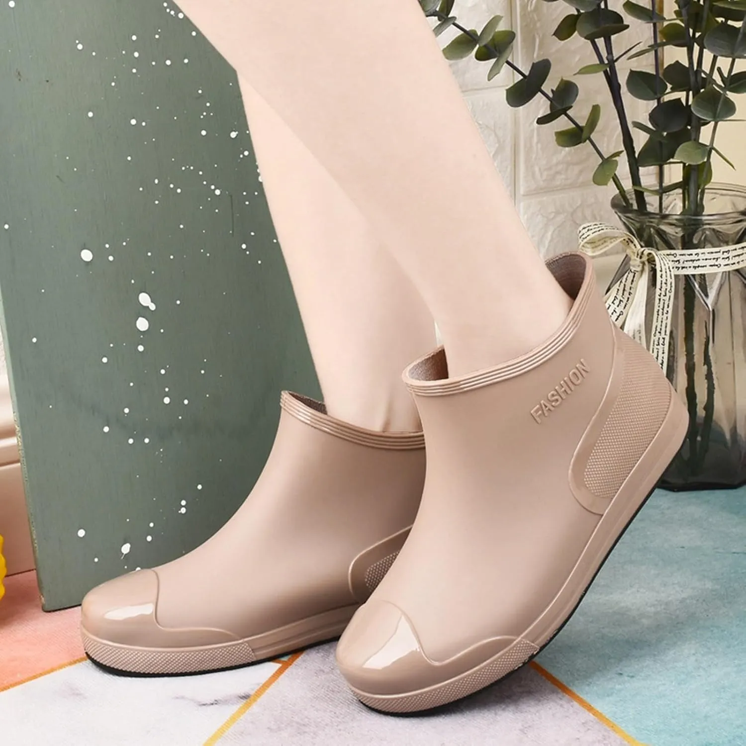 Yellow Rain Boots Womens Size 9 Short Rain Boots For Women Ankle Rubber Rain Shoes For Ladies Comfort Garden Shoes